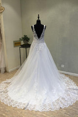 Wedding Dresses Backless, Delicate V Neck With Lace Appliques Wedding Dresses