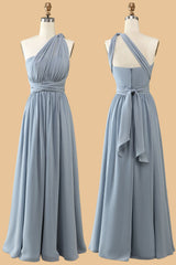 Prom Dresses 2023, Dusty Blue A-line Chiffon Long Convertible Bridesmaid Dress