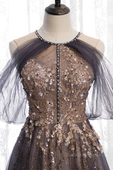 Prom Dresses Fitted, Dusty Brown Bow Tie Beaded Appliques Off-the-Shoulder Maxi Formal Dress