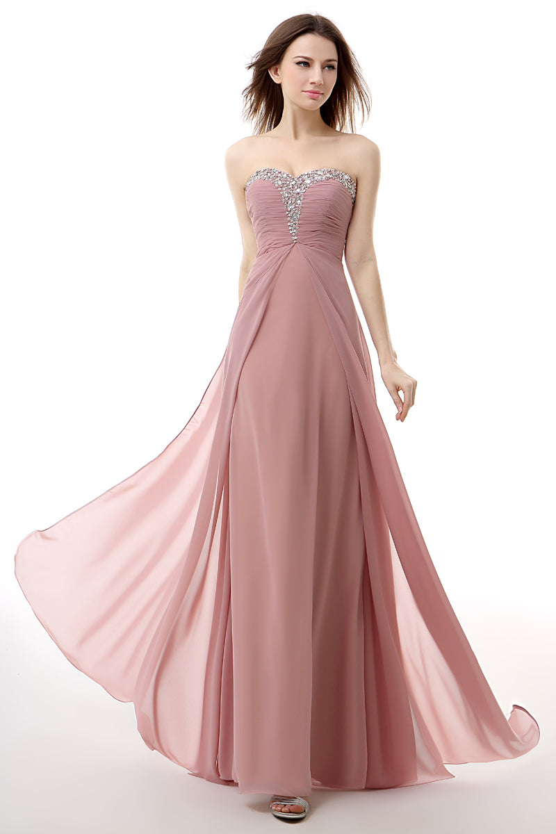 Backless Dress, Dusty Pink A-Line Sweetheart Pleated Prom Dresses