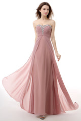 Backless Dress, Dusty Pink A-Line Sweetheart Pleated Prom Dresses