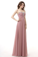 Gown Dress, Dusty Pink A-Line Sweetheart Pleated Prom Dresses