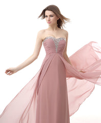 Sun Dress, Dusty Pink A-Line Sweetheart Pleated Prom Dresses