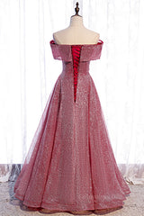 Evening Dress Ideas, Dusty Pink Off-the-Shoulder Applique Beaded Long Formal Dress