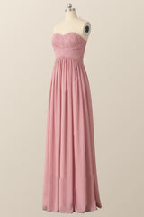 Prom Dresses Shops, Sweetheart Blush Pink Chiffon Long Bridesmaid Dress