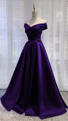 Dress Prom, Simple Off Shoulder Satin Long Prom Dress, Dark Purple Party Dress
