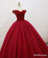 Party Dress Maxi, sparkling quinceanera dresses ball gown dark red evening dress lace up back pleats tulle sweep train quinceanera dresses