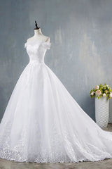 Wedding Dress Bride, Elegant Appliques Lace Tulle A-line Wedding Dress