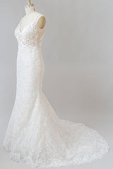 Wedding Dress With Shoes, Elegant Appliques V-neck Sheath Wedding Dress