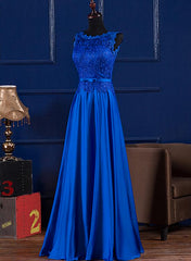 Evening Dress Ideas, Elegant Blue Satin A-line Long Prom Dress , Bridesmaid Dress for Sale