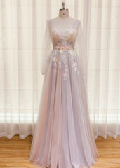 Dream Dress, Elegant Flower Lace Pink Party Dres,s Sexy V Neck Evening Dress Backless Tulle Prom Dress