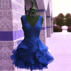 Prom Dress Long Formal Evening Gown, Elegant Lace Appliques Organza Ruffles Homecoming Dresses Short