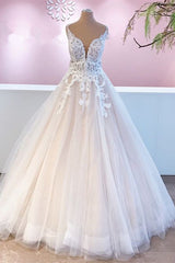Wedding Dress Long Sleeve, Elegant Long A-Line Appliques Lace Tulle Sweetheart Backless Wedding Dress