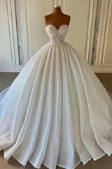 Wedding Dress Strap, Elegant Long Ball Gown Sweetheart Sleeveless Sequined Tulle Lace Wedding Dresses