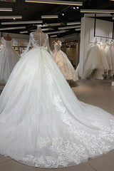 Wedding Dress Simple Lace, Elegant Long Ball Gown Sweetheart Tulle Wedding Dress with Sleeves