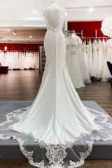 Wedding Dress Shoulders, Elegant Long Mermaid Spaghetti Straps Lace Satin Open Back Wedding Dress