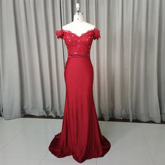 Evening Dresses For Sale, Elegant Long Mermaid Spandex Off Shoulder Party Dress, Wine Red Bridesmaid Dress