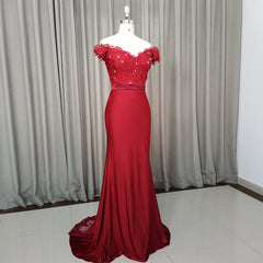 Evening Dress Store, Elegant Long Mermaid Spandex Off Shoulder Party Dress, Wine Red Bridesmaid Dress