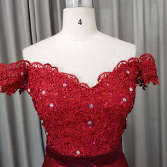 Evening Dress Stores, Elegant Long Mermaid Spandex Off Shoulder Party Dress, Wine Red Bridesmaid Dress