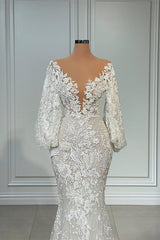 Wedding Dress Country, Elegant Long Mermaid V-neck Tulle Lace Wedding Dress with Sleeves