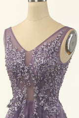 Bridesmaids Dresses Pink, Elegant Purple A-line Tulle Long Formal Dress