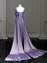 Party Dress Mid Length, Elegant Purple Satin Prom Dress, Draped Bodice Formal Party Dress