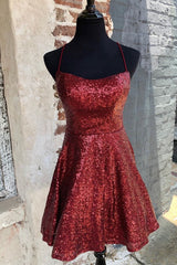 Prom Dress 2036, Elegant Short Burgundy Sequin Homecoming Dresses