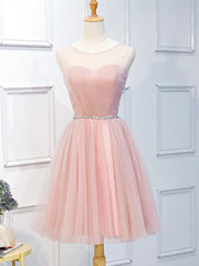 Party Dress Big Size, Elegant Short Pink Tulle Prom Dresses, Short Pink Tulle Formal Homecoming Dresses