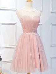 Party Dress Dames, Elegant Short Pink Tulle Prom Dresses, Short Pink Tulle Formal Homecoming Dresses