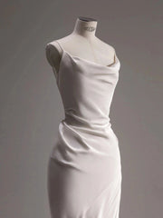 Wedding Dress 2023, Elegant Spaghetti Straps Sheath Simple Silk Satin Wedding Dress Floor Length