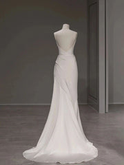 Wedding Dresses Elegant, Elegant Spaghetti Straps Sheath Simple Silk Satin Wedding Dress Floor Length