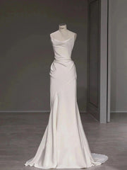 Wedding Dresses Under 301, Elegant Spaghetti Straps Sheath Simple Silk Satin Wedding Dress Floor Length
