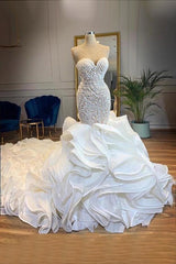 Wedding Dresses Under 202, Elegant Sweetheart Lace Up Crystal Mermaid Wedding Dresses