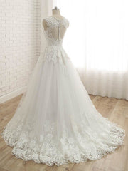 Wedding Dresses Colors, Elegant V-Neck Lace Ball Gown Wedding Dresses