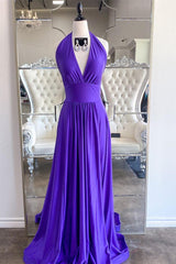 Unique Wedding Ideas, Elegant V Neck Purple Long Prom Dress,Formal Dinner Dresses