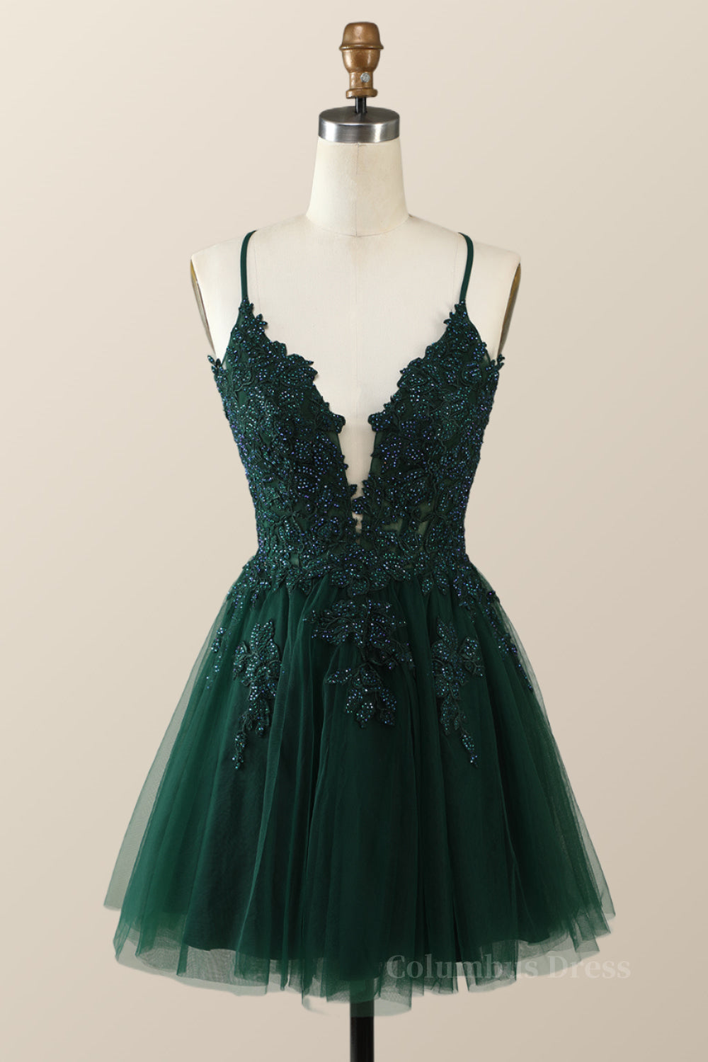 Prom Dress Different, Emerald Green Appliques A-line Short Homecoming Dress