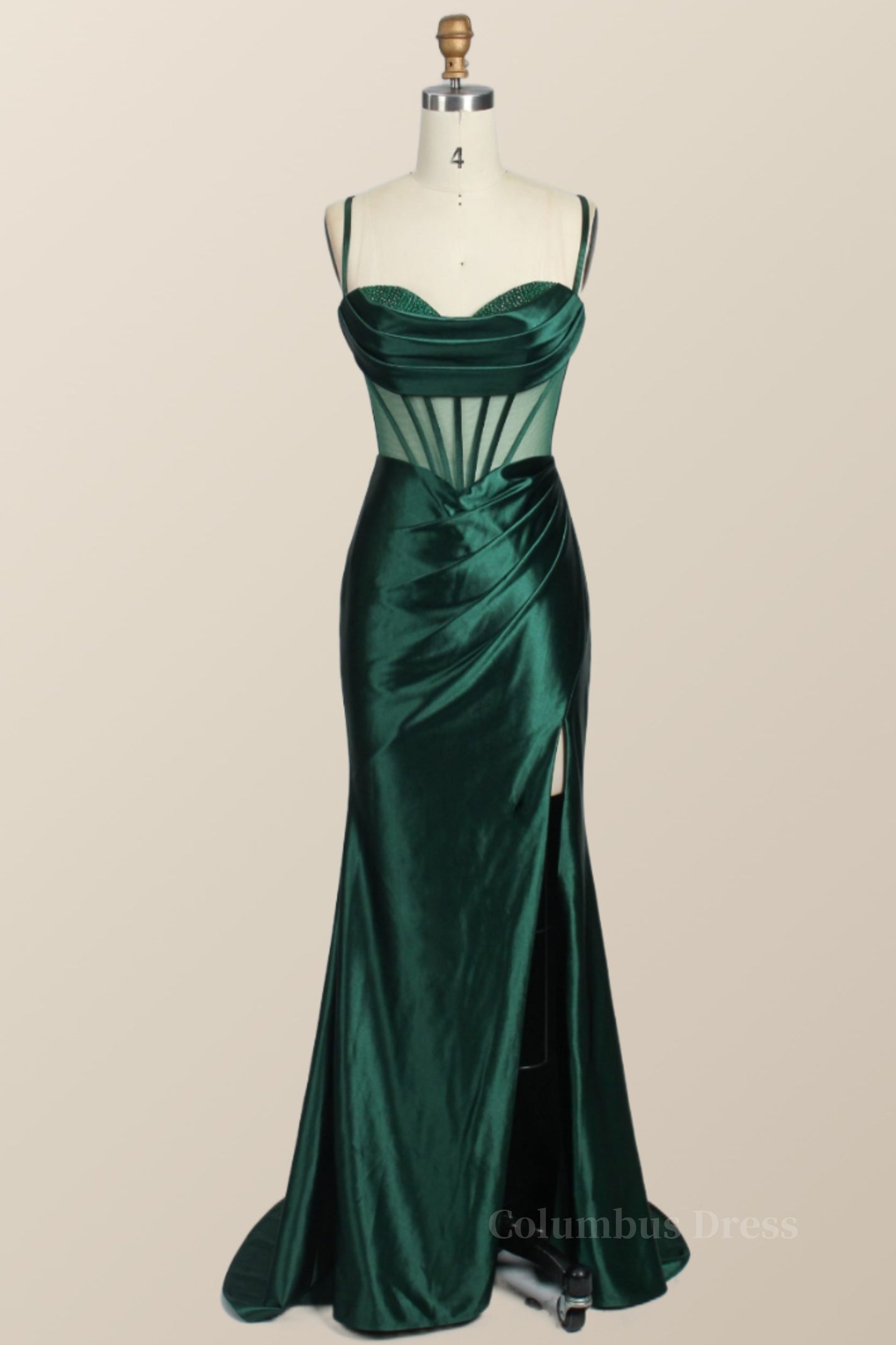 Evening Dresses Prom Long, Emerald Green Mermaid Satin Long Formal Dress