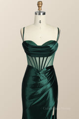 Evening Dresses Mermaid, Emerald Green Mermaid Satin Long Formal Dress