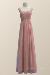 Lace Dress, Empire Blush Pink Tulle A-line Long Bridesmaid Dress
