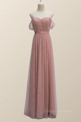 Party Dress High Neck, Empire Blush Pink Tulle A-line Long Bridesmaid Dress