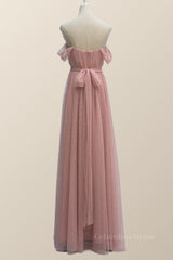 Corset Prom Dress, Empire Blush Pink Tulle A-line Long Bridesmaid Dress