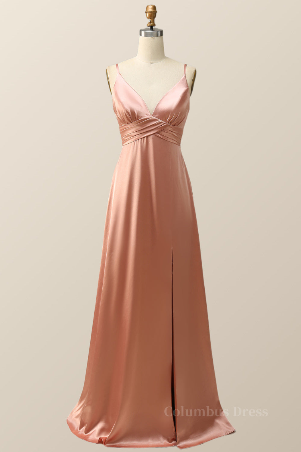 Prom Dress Inspo, Empire Blush Silk A-line Long Bridesmaid Dress with Slit