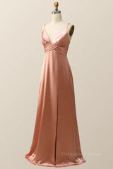 Prom Dress Trends For The Season, Empire Blush Silk A-line Long Bridesmaid Dress with Slit