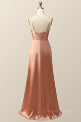 Prom Dresses Different, Empire Blush Silk A-line Long Bridesmaid Dress with Slit