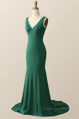 Party Dress Big Size, Empire Green Beaded Mermaid Long Formal Dress