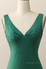 Party Dress Glitter, Empire Green Beaded Mermaid Long Formal Dress
