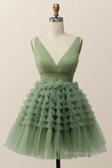Homecoming Dresses Red, Empire Green Tulle A-line Party Dress