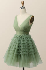 Homecoming Dress Classy, Empire Green Tulle A-line Party Dress