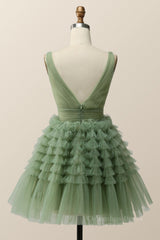 Homecoming Dresses Classy, Empire Green Tulle A-line Party Dress