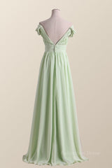 Homecoming Dresses For Kids, Empire Sage Green Chiffon Pleated V Neck Bridesmaid Dress